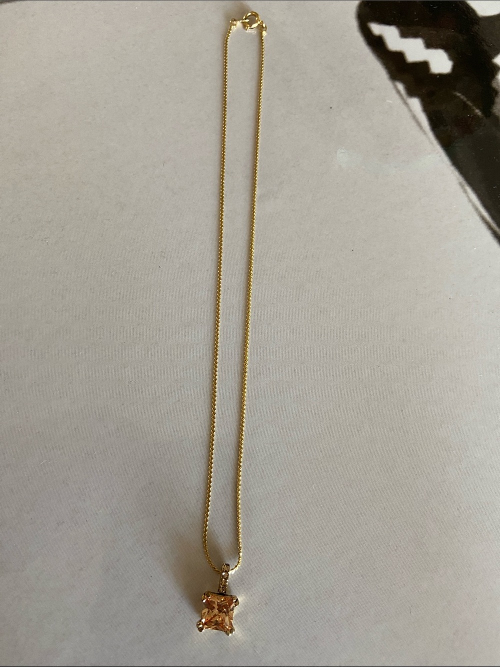 Gold-tone Pendant Necklace with Champagne Stone